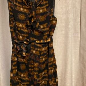 Elie Tahari Black and Brown Midi Dress